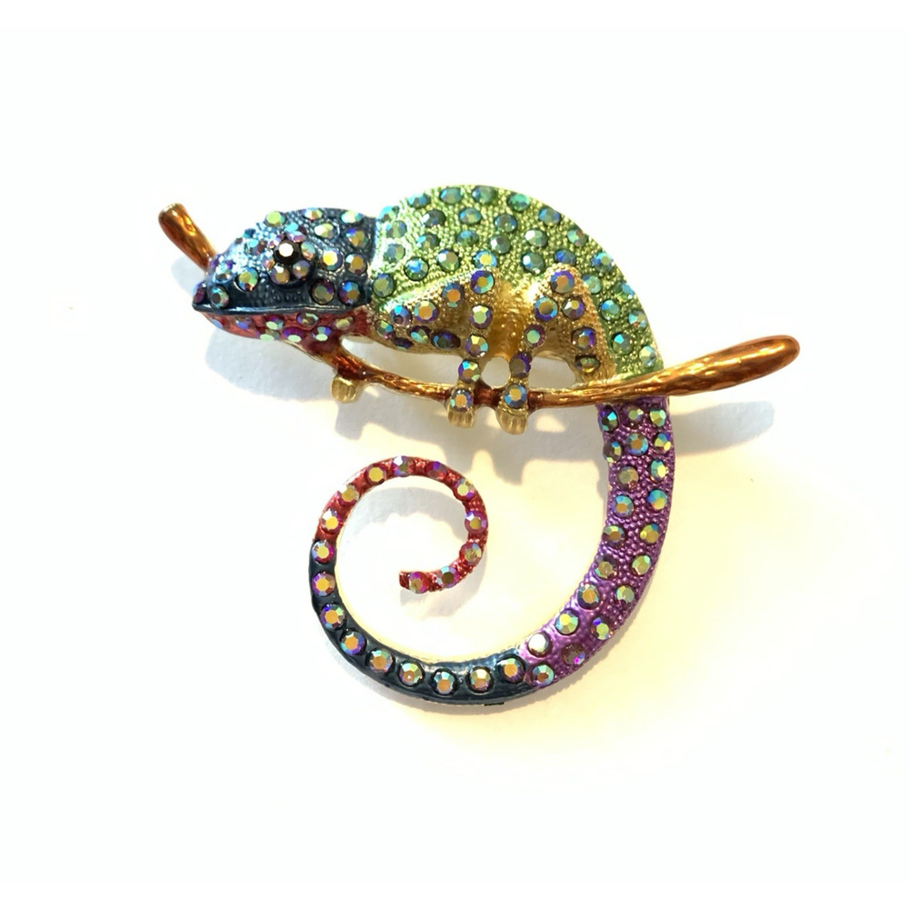 Vintage Style Chameleon Pendant Statement Brooch Pin Multicolor Rhinestone